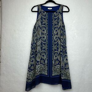 Max Studio Blue Paisley Flowy Lined Sleeveless Trapeze Shift Dress Size S